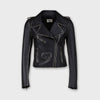 Black biker jacket leather lambskin gold piping