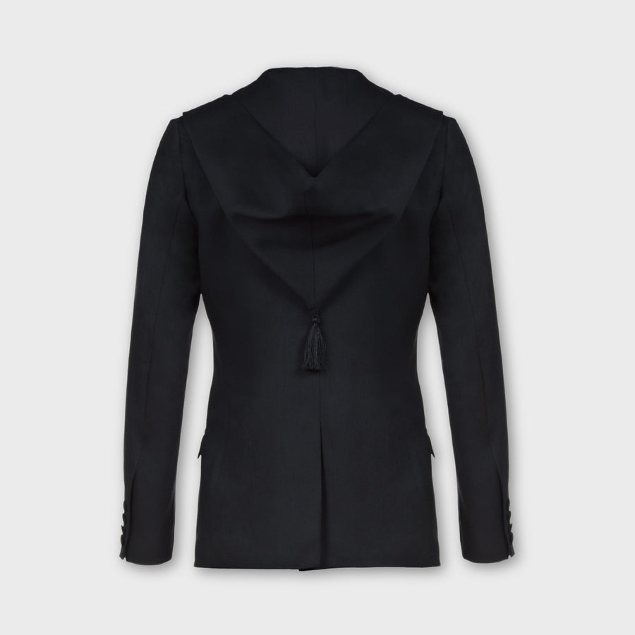 Black blazer hoodie wool gabardine